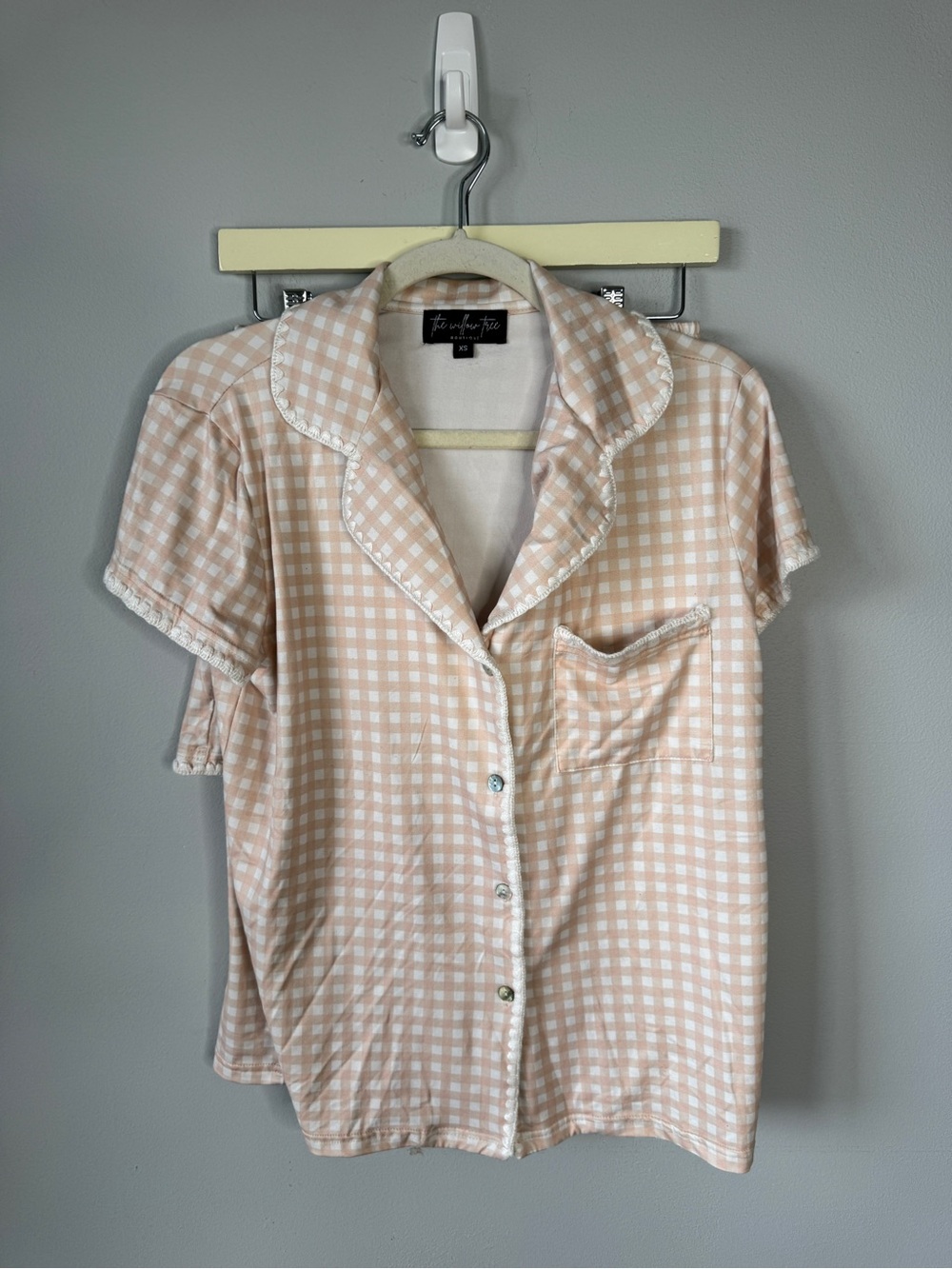 Willow Tree Peach Gingham Short-Sleeve Button Pajama Top